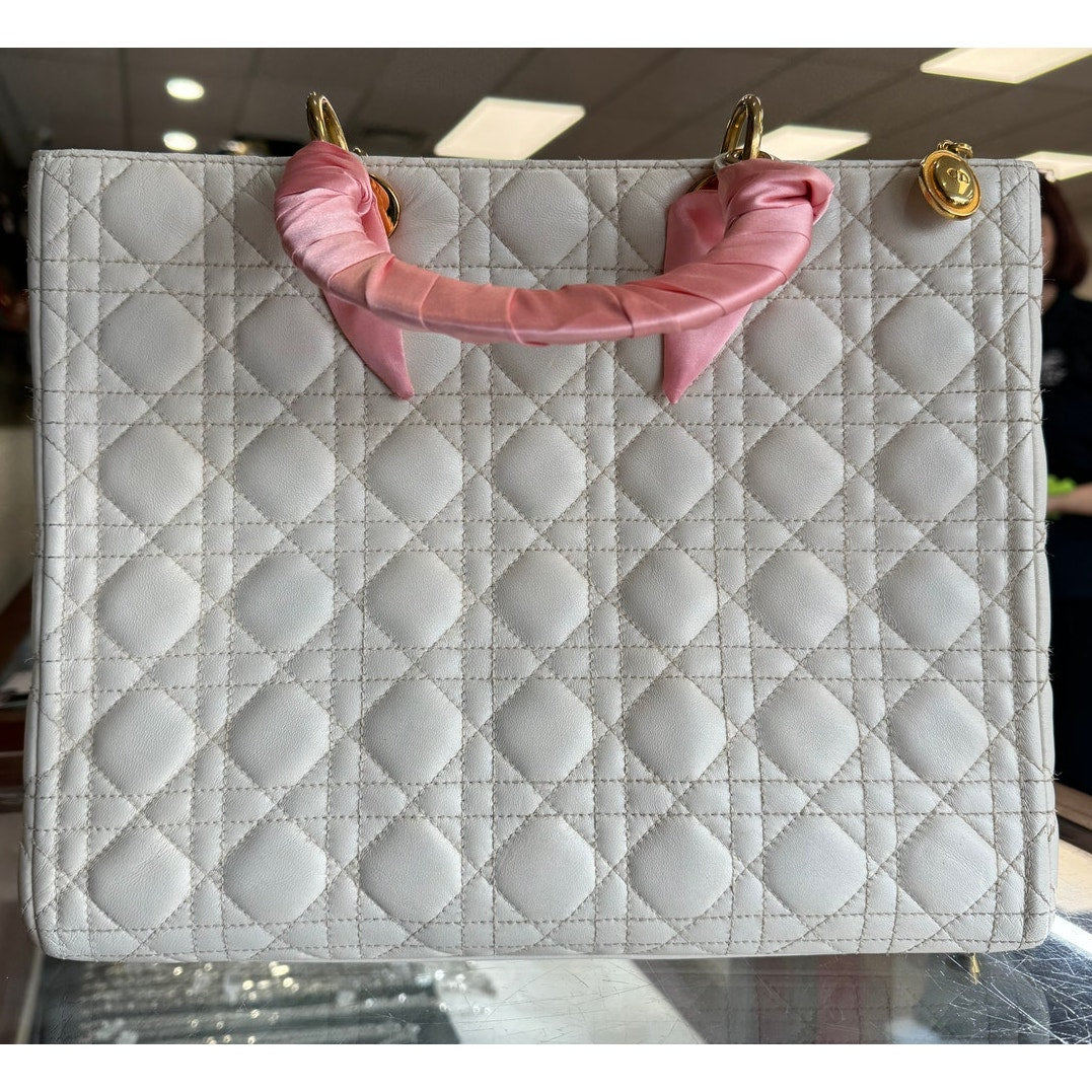 Christian Dior, Lady Dior Canage Lambskin White Women, Authentic - Pre-Owned