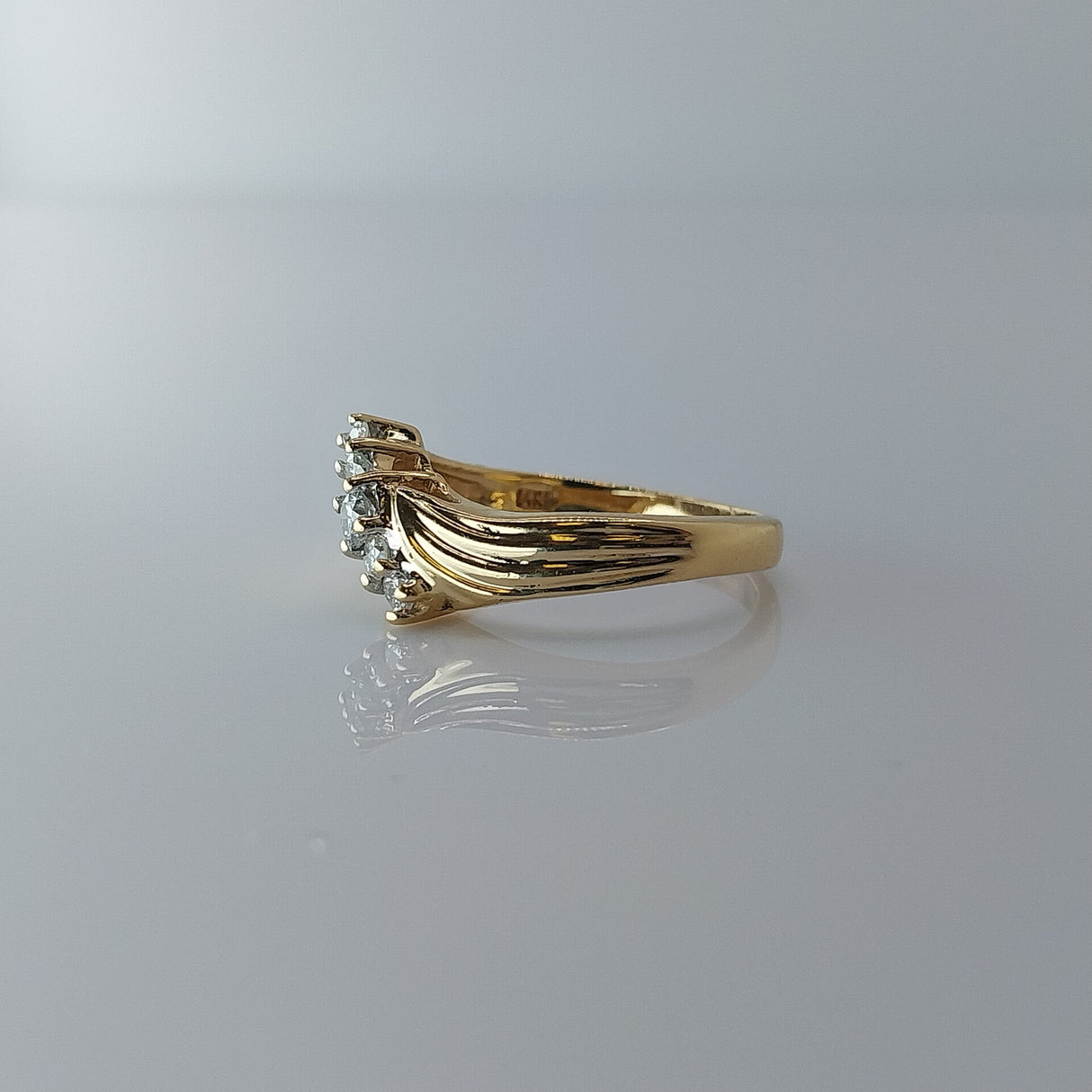 Vintage 14K Yellow Gold and Diamond Waterfall Cocktail Ring Size 6.5