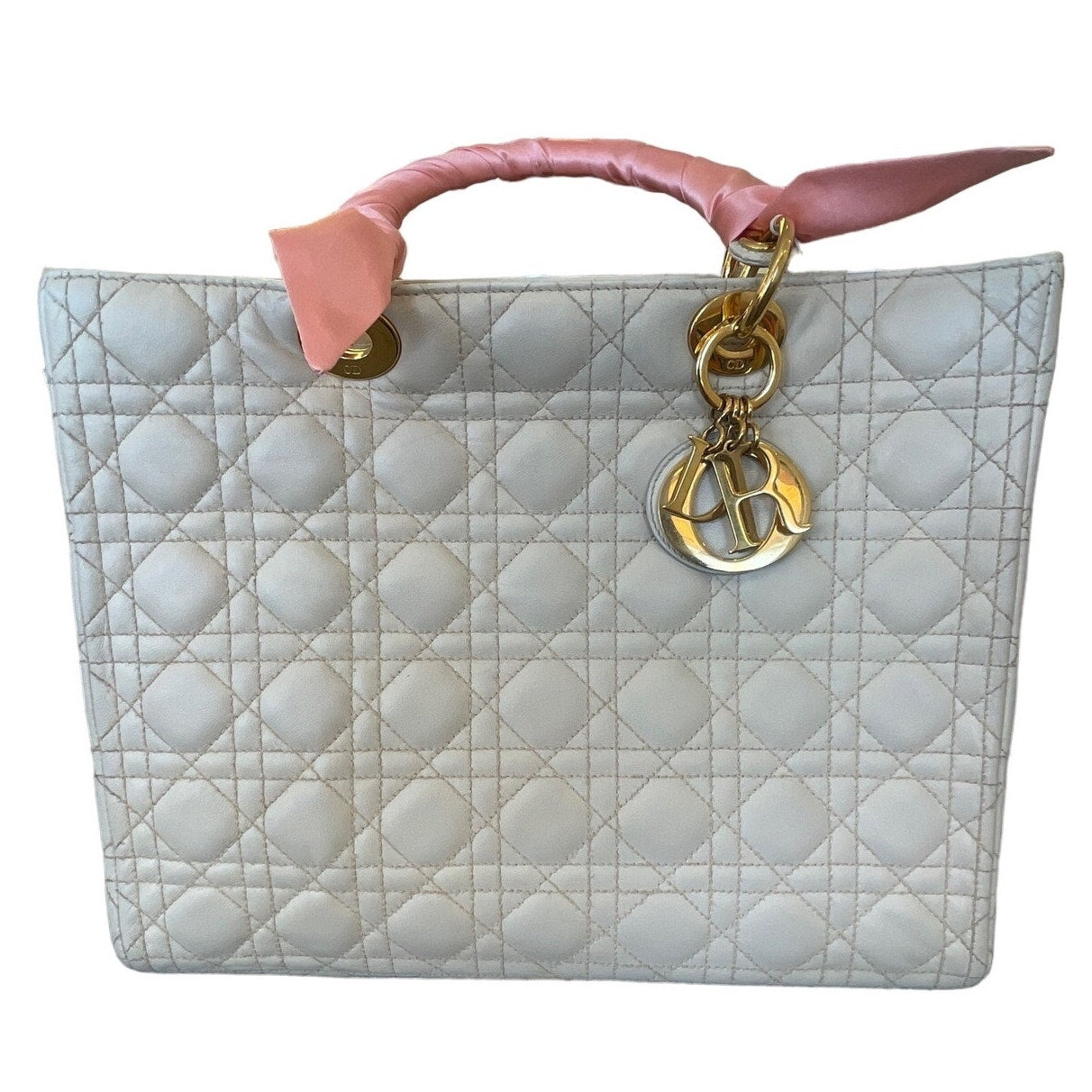 Christian Dior, Lady Dior Canage Lambskin White Women, Authentic - Pre-Owned