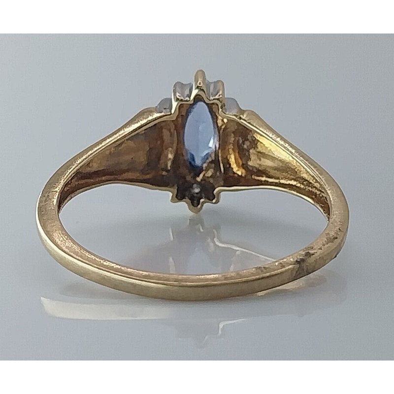 10K Yellow Gold Marquise Blue Sapphire and Diamond Accent, Size 6.25