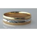 14K Two-Tone Gold Wedding Band with Diamond-Cut Detailing, Size 13.5