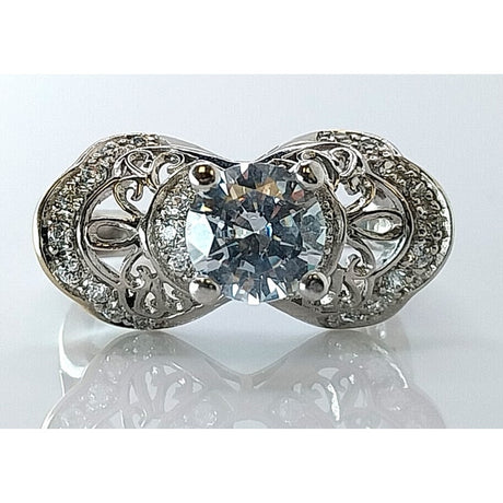 Ladies Mid-Century 14k White Gold Ring, CZ, Size 6, 4.2G