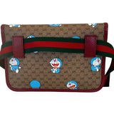 Gucci Doraemon Web Flap Belt Bag Printed Mini GG Coated Canvas Brown, Like New Condition - Pre-Owned