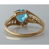 Blue Heart Ring, with Diamonds set in 10k Yellow Gold, sz6.5