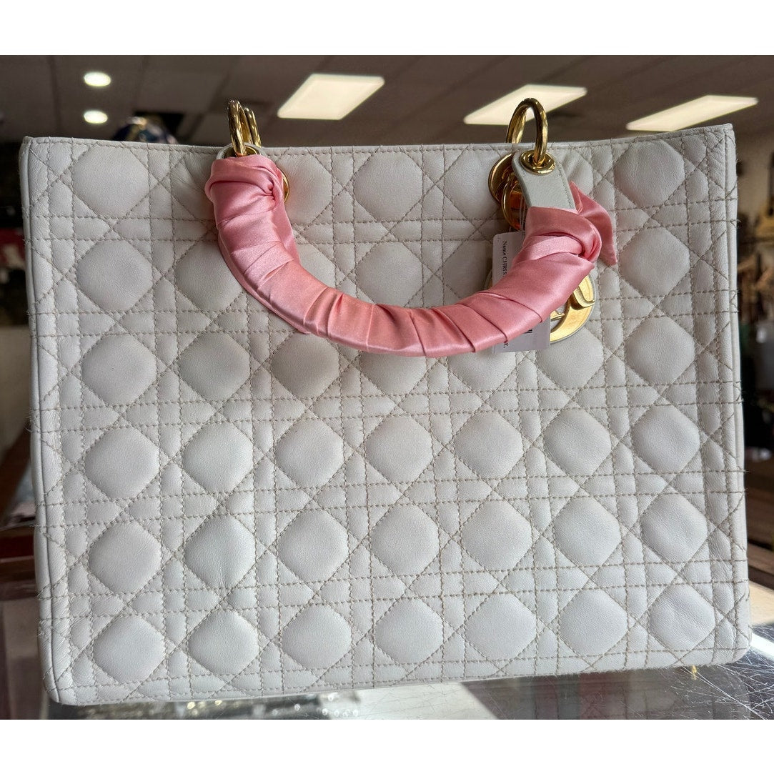 Christian Dior, Lady Dior Canage Lambskin White Women, Authentic - Pre-Owned