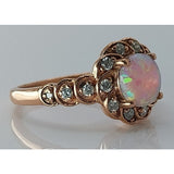 10K Rose Gold Opal and Diamond Floral Halo Ring, Size 6.5