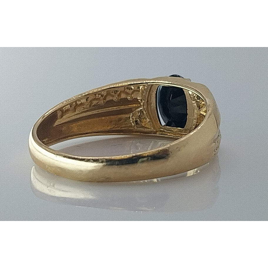 10K Yellow Gold Men's Ring with Black Onyx and Diamond Accents, Size 10