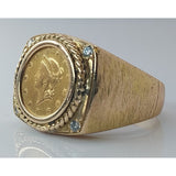 14K Yellow Gold $1 Liberty Head Coin Ring with Diamond Accents - Size 10.5