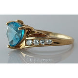 Blue Heart Ring, with Diamonds set in 10k Yellow Gold, sz6.5