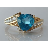 Blue Heart Ring, with Diamonds set in 10k Yellow Gold, sz6.5