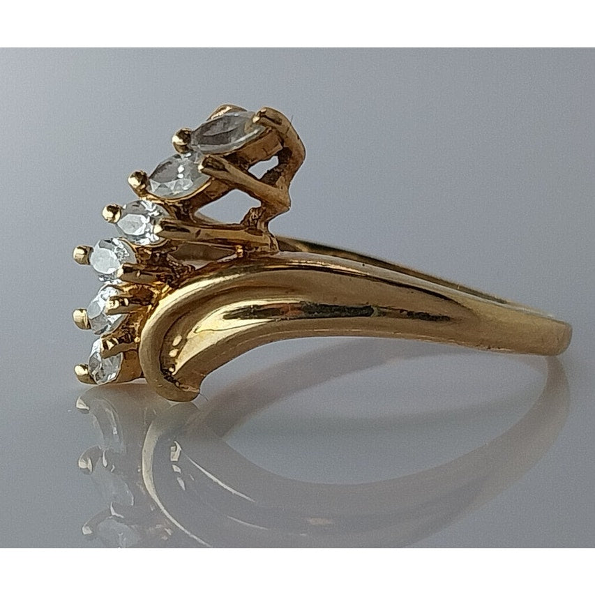 10K Yellow Gold 6 Marquise CZ Ring - 2.3g, Size 7