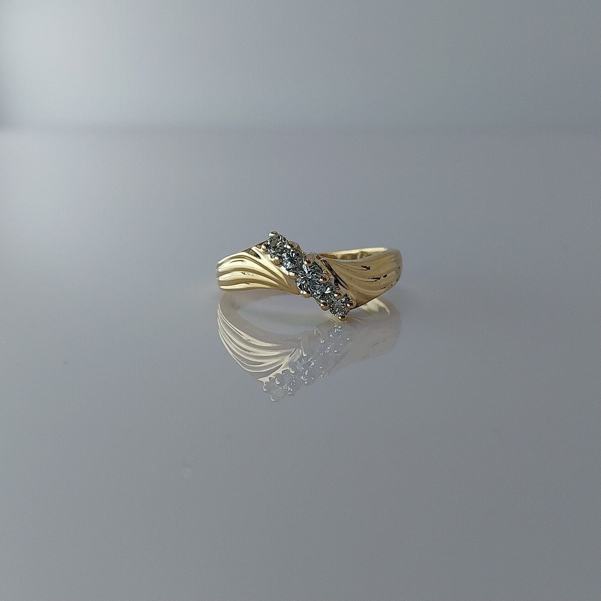 Vintage 14K Yellow Gold and Diamond Waterfall Cocktail Ring Size 6.5