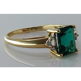 10K Yellow Gold Ring with Dazzling Diamonds & Lab-Created Emerald, Size 8.5