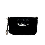 Chanel Precision Novelty Terry Cloth Messenger Shoulder Black CoCo Mark Handbags