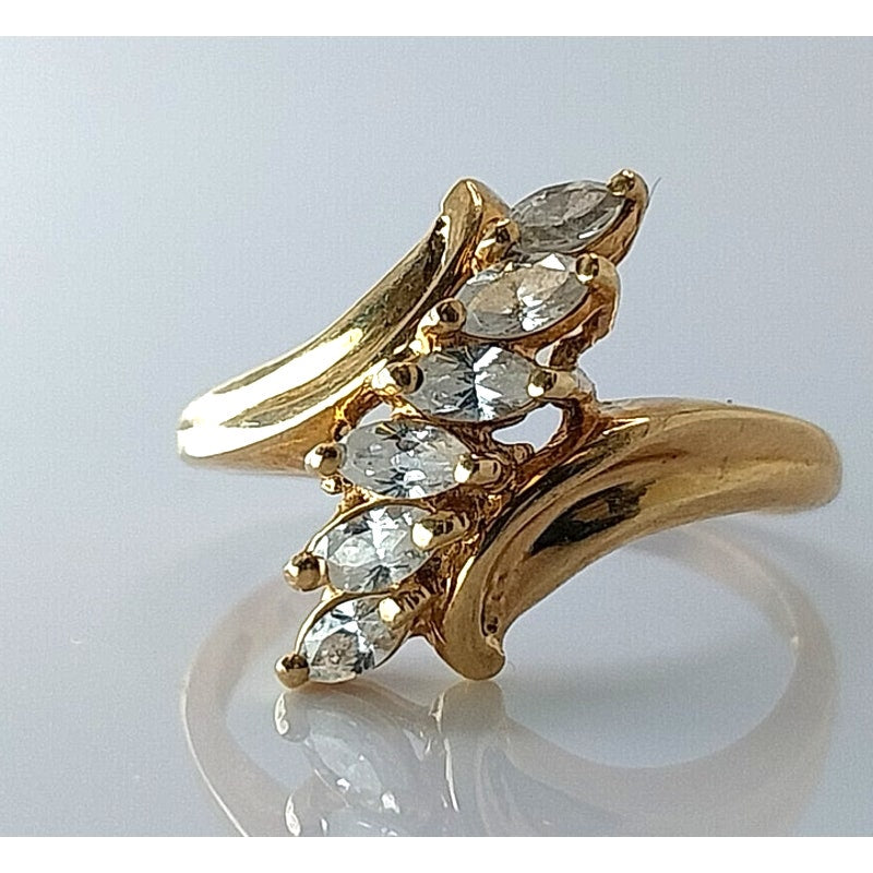 10K Yellow Gold 6 Marquise CZ Ring - 2.3g, Size 7