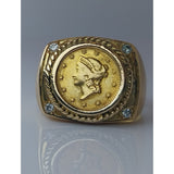 14K Yellow Gold $1 Liberty Head Coin Ring with Diamond Accents - Size 10.5