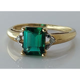 10K Yellow Gold Ring with Dazzling Diamonds & Lab-Created Emerald, Size 8.5