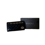 Gucci Fold Purse #0609 Long Wallet GG Black Leather - Pre-Owned